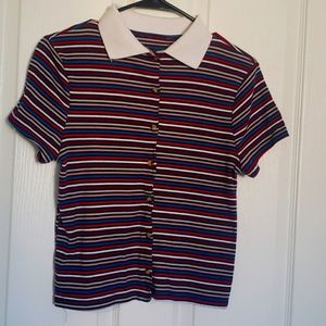 Stripe Collared Cropped Shirt